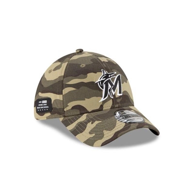 Green Miami Marlins Hat - New Era MLB Armed Forces Weekend 39THIRTY Stretch Fit Caps USA6253704